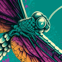 Dragonfly detail illustration, ultra color