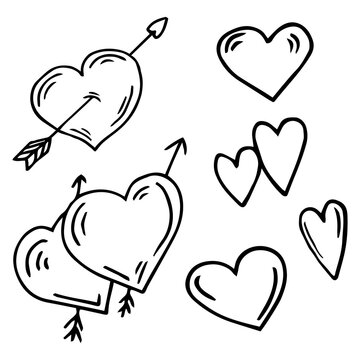 Set of hand drawn heart. Handdrawn rough marker hearts isolated on white background. Vector illustration for your graphic design