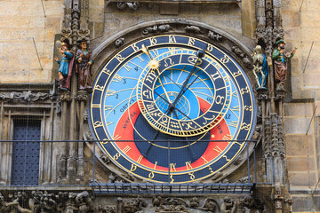Prague astronomical clock close-up. The main attraction of the capital of the Czech Republic. Background