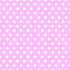 White polka dots on pink background.