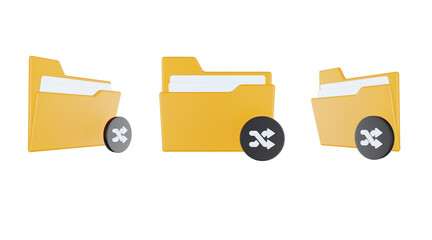 3d render folder share icon with orange file folder and black share