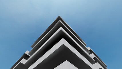 3d render futuristic architecture background geometric pattern of building facade