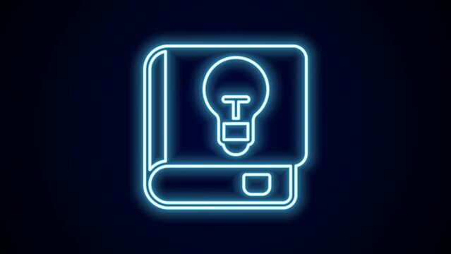 Glowing neon line User manual icon isolated on black background. User guide book. Instruction sign. Read before use. 4K Video motion graphic animation