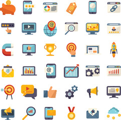 Online marketing icons set flat vector. Digital campaign. Email content isolated