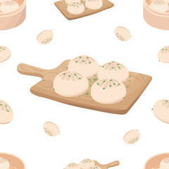 Seamless pattern Dim Sum. Dumplings seamless pattern. Chinese dumplings.