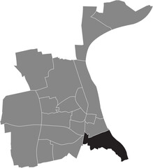 Black flat blank highlighted location map of the KARL-MARX-SIEDLUNG QUARTER inside gray administrative map of WORMS, Germany