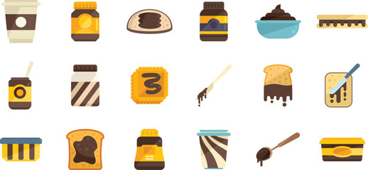 Chocolate paste icons set flat vector. Jar bottle. Chocolate paste isolated