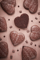 food wallpaper, chocolate glazed gingerbread, heart-shaped, top view, no people,