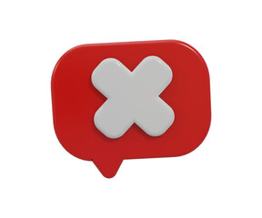 3d icon red cross mark speech bubble with on transparent background