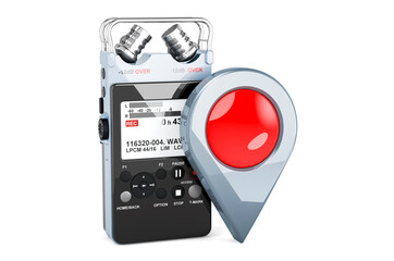 Digital voice recorder with map pointer. 3D rendering