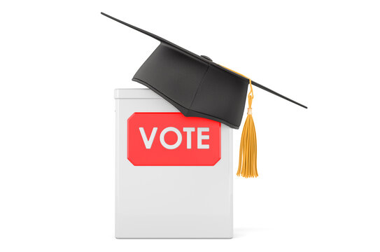 Ballot box with education cap, 3D rendering