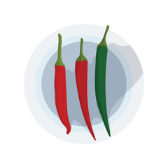 Hot chili pepper set on a plate. Icon for spicy food and seasoning.
