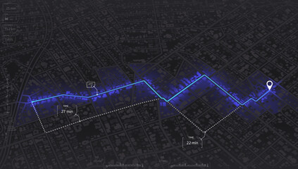 View from above the map buildings. Gps map navigation to own house. Detailed view of city. Abstract transportation background. Vector, illustration.