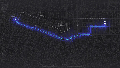 View from above the map buildings. Gps map navigation to own house. Detailed view of city. Abstract transportation background. Vector, illustration.