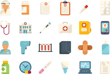 Family doctor icons set flat vector. Hospital health. Medicine care isolated