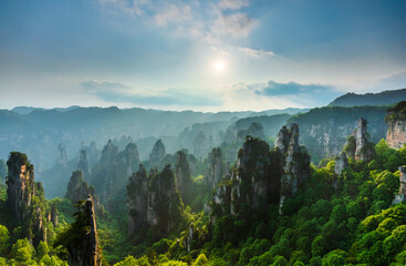  Zhangjiajie National forest park at sunset, Wulingyuan, Hunan, China - 555456574