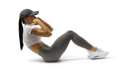 Fitness woman training abs muscle and flat belly. Athletic girl shaped abdominal. Bodybuilder doing abs exercise during workout at the gym. Young woman doing crunches