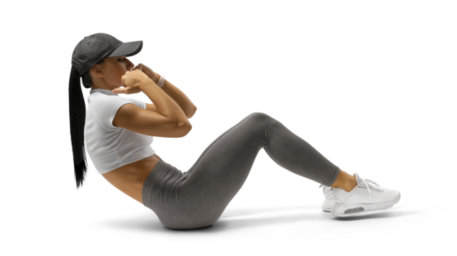 Fitness woman training abs muscle and flat belly. Athletic girl shaped abdominal. Bodybuilder doing abs exercise during workout at the gym. Young woman doing crunches