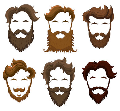 Set of men's hairstyles, beards and mustaches. Illustration.
