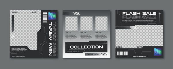 Futuristic simple fashion and  gaming design social media post , premium vector