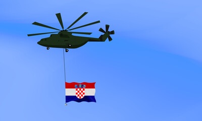 Fototapeta na wymiar Helicopter flies with the flag of Croatia, the flag of Croatia in the sky. National holiday. vector illustration eps10