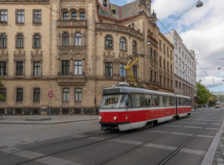 Fototapeta na wymiar Tram at Masarykova Street - Brno, Czech Republic