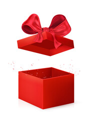 Red open gift box. Birthday or Christmas present package. Illustration
