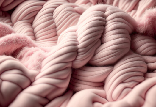 Winter cocooning in tender pale pink colors, soft wool feeling, warm sensations, emotions, illustration, generated ai