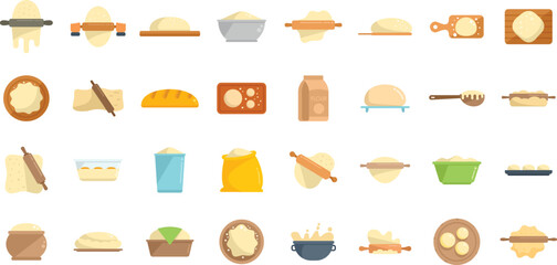 Dough icons set flat vector. Pizza bake. Bakery cooking isolated