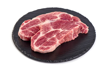 Pork boston butt steaks, isolated on white background.