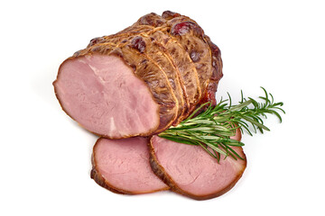 Smoked Pork loin, isolated on white background.