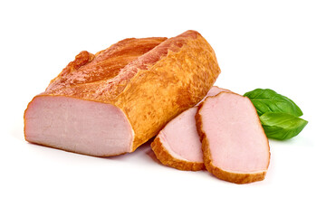 Smoked Pork loin, isolated on white background.