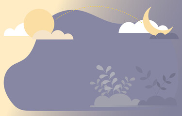 The 2-tone background shows the sun and moon dividing light and dark zones. Vector illustration. Eps 10.