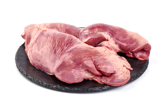 Raw pork heart, offals, isolated on white background. High resolution image.