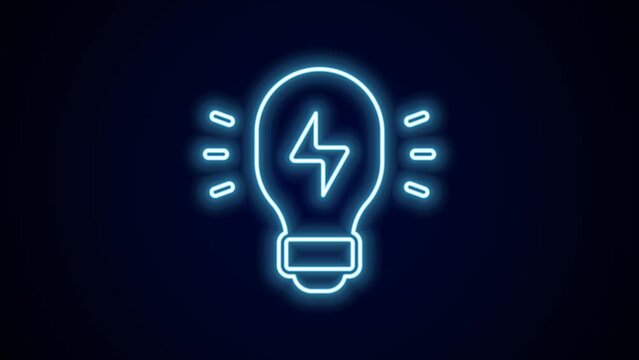 Glowing neon line Creative lamp light idea icon isolated on black background. Concept ideas inspiration, invention, effective thinking, knowledge and education. 4K Video motion graphic animation