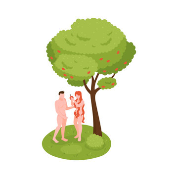 adam and eve eating apple under tree clip art preview