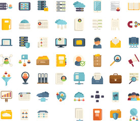 Customer database icons set flat vector. Company advertising. Business service isolated