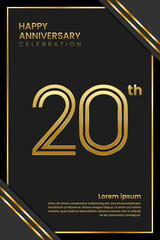 20th Anniversary. Anniversary Template Design With Golden Text. Double Line Design Concept. Vector Template Illustration