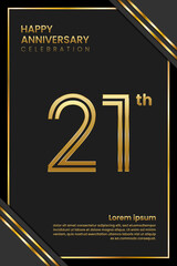 21th Anniversary. Anniversary Template Design With Golden Text. Double Line Design Concept. Vector Template Illustration