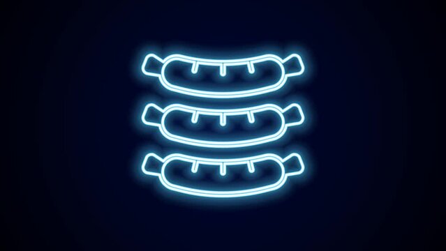 Glowing neon line Sausage icon isolated on black background. Grilled sausage and aroma sign. 4K Video motion graphic animation