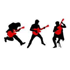 Set of silhouettes of musicians guitarists vector design