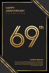 69th Anniversary. Anniversary Template Design With Golden Text. Double Line Design Concept. Vector Template Illustration