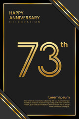 73th Anniversary. Anniversary Template Design With Golden Text. Double Line Design Concept. Vector Template Illustration