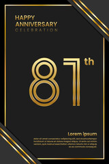 81th Anniversary. Anniversary Template Design With Golden Text. Double Line Design Concept. Vector Template Illustration