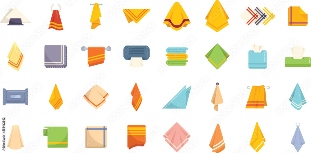 Sticker handkerchief icons set flat vector. folded napkin. paper tissue isolated