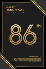 86th Anniversary. Anniversary Template Design With Golden Text. Double Line Design Concept. Vector Template Illustration