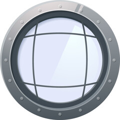 Submarine window. Ship glass frame. Round porthole