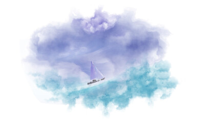 Fototapeta premium Water Color Sailing Boat