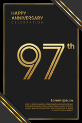 97th Anniversary. Anniversary Template Design With Golden Text. Double Line Design Concept. Vector Template Illustration