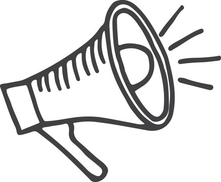 recommend clip art: Loud speaker doodle. Black line megaphone icon